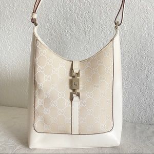Gucci white beige GG monogram hobo bag